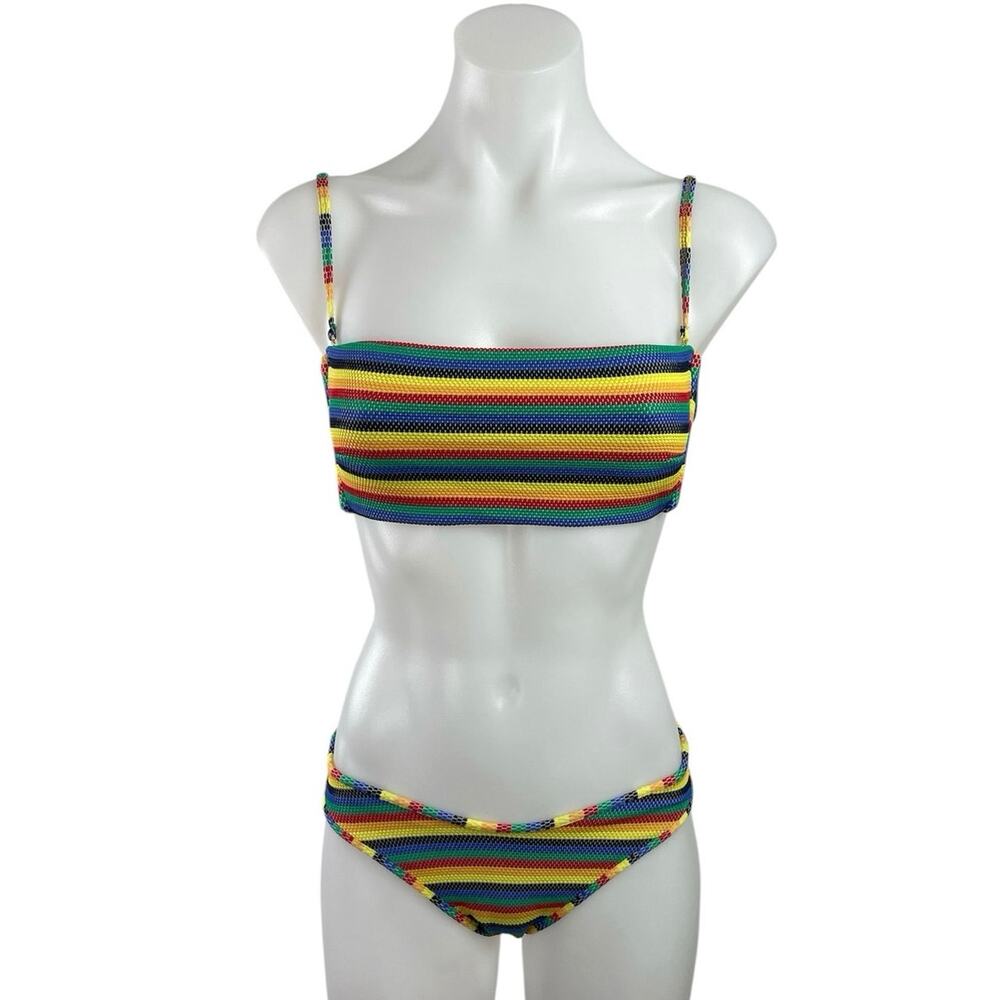 Montce Rainbow Pride Bandeau Tube Two Piece Bikini Swimsuit Swimwear Size M